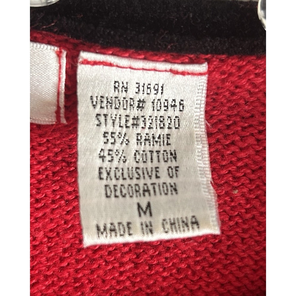 Vtg Victoria Jones Red Christmas Sweater M Beaded Embroidered Festive Scarf - Picture 3 of 14